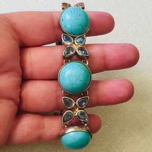 Turquoise Howlite Cabochon Aquamarine Stones 925 Bracelet